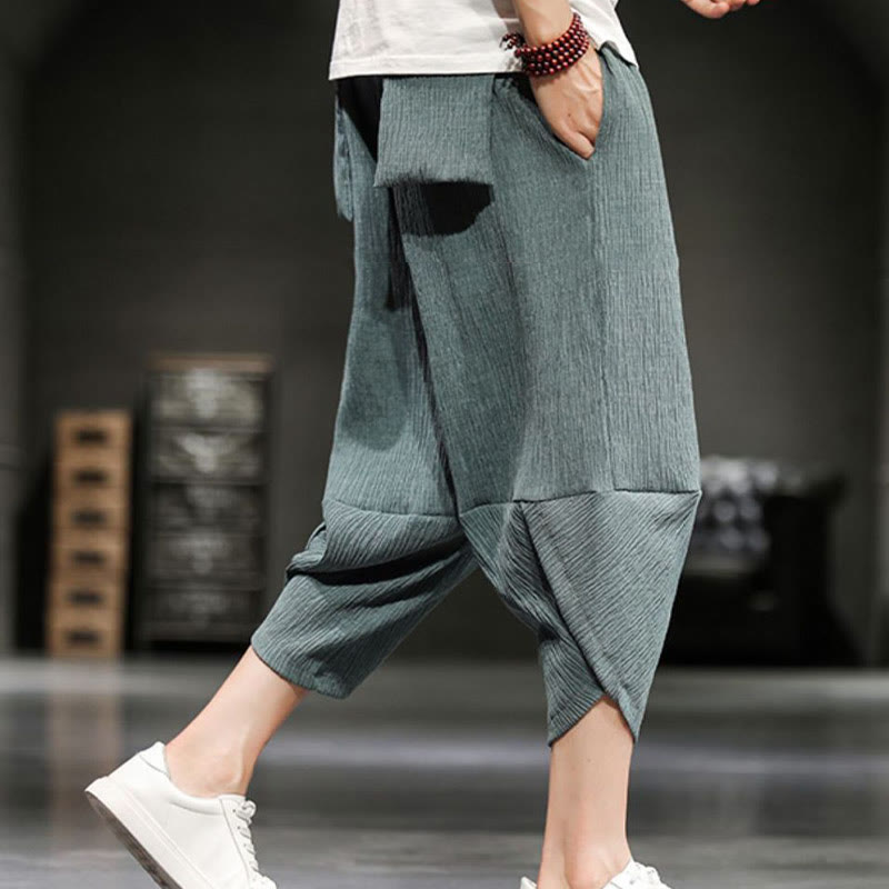 Buddha Stones Pantalones cortos de verano para hombre de algodón y lino con bolsillos - image 13