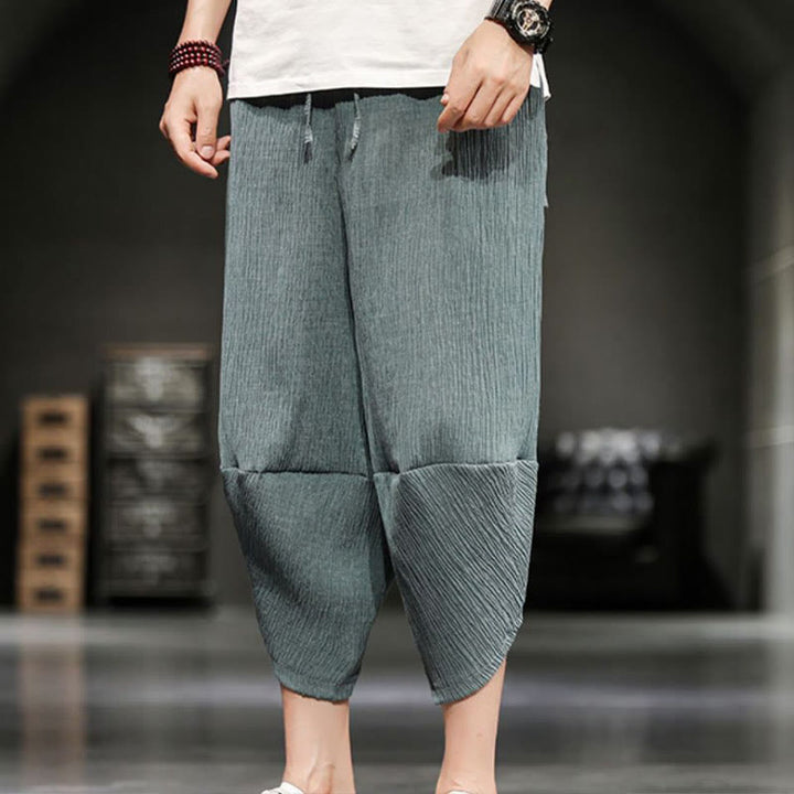 Buddha Stones Pantalones cortos de verano para hombre de algodón y lino con bolsillos - image 15