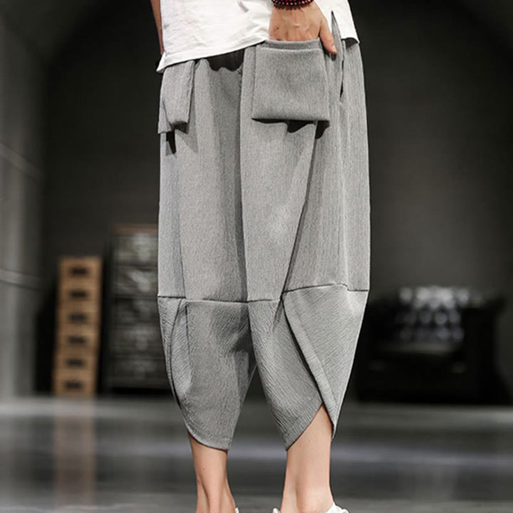 Buddha Stones Pantalones cortos de verano para hombre de algodón y lino con bolsillos - image 3