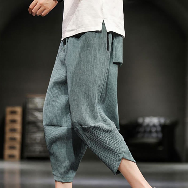 Buddha Stones Pantalones cortos de verano para hombre de algodón y lino con bolsillos - Verde mar oscuro - US/UK/AU46, EU56 (5XL)  - image 9