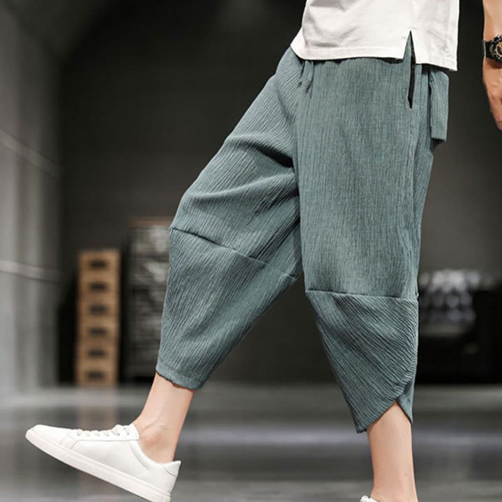 Buddha Stones Pantalones cortos de verano para hombre de algodón y lino con bolsillos - image 16