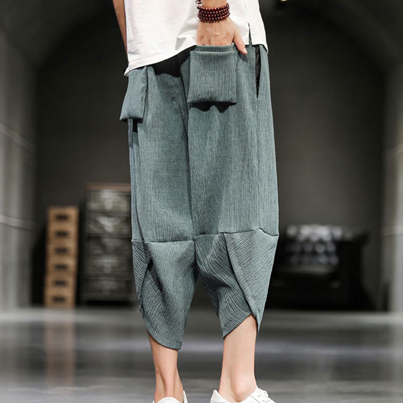 Buddha Stones Pantalones cortos de verano para hombre de algodón y lino con bolsillos - image 12
