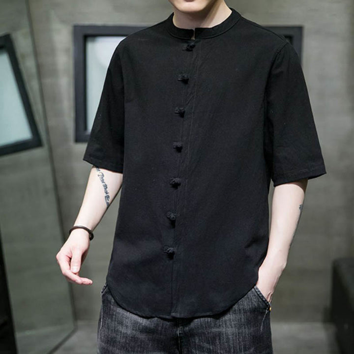 Camisa de algodón de media manga para hombre de color liso de Buddha Stones - image 17