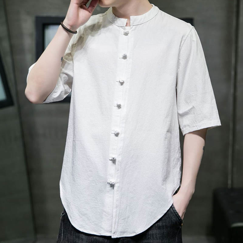 Camisa de algodón de media manga para hombre de color liso de Buddha Stones - image 1