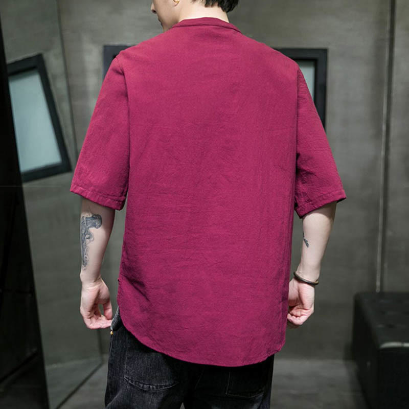 Camisa de algodón de media manga para hombre de color liso de Buddha Stones - image 12