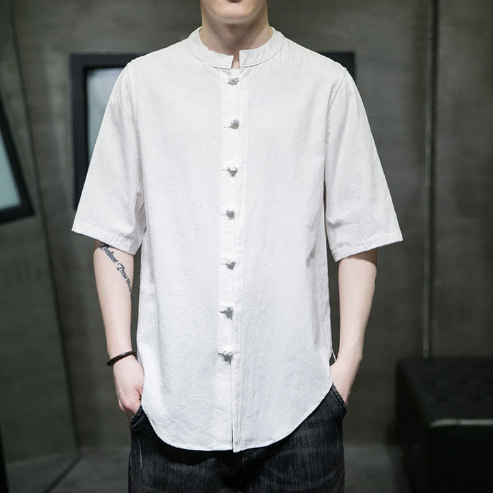 Camisa de algodón de media manga para hombre de color liso de Buddha Stones - Blanco - US/UK/AU46, EU56 (5XL)  - image 1