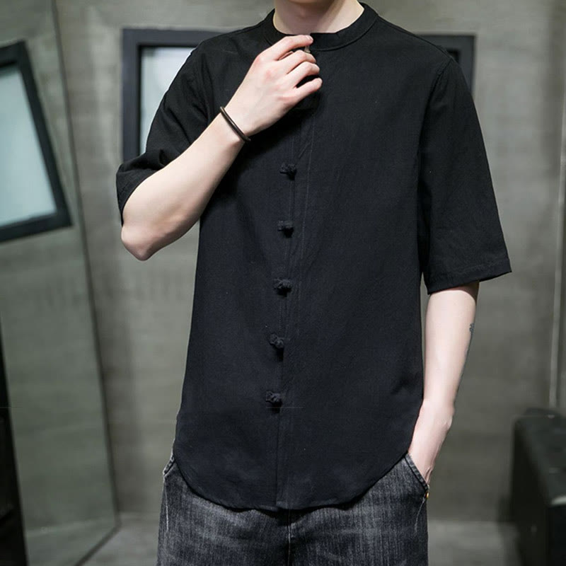 Camisa de algodón de media manga para hombre de color liso de Buddha Stones - image 20