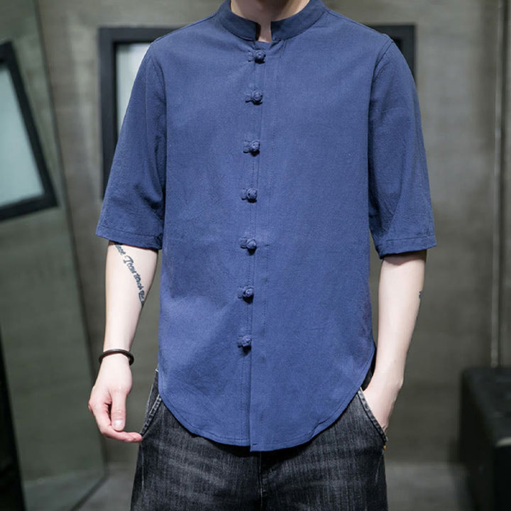 Camisa de algodón de media manga para hombre de color liso de Buddha Stones - image 28