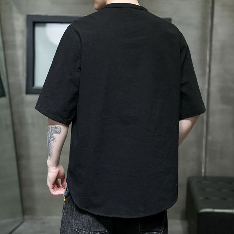 Camisa de algodón de media manga para hombre de color liso de Buddha Stones - image 18