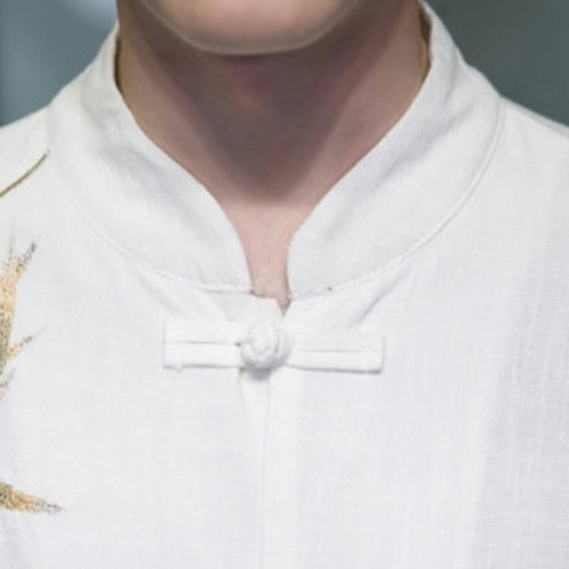 Buddha Stones Camisa de Traje Tang con Botón de Ranas Chino y Hoja de Bambú de Manga Larga de Algodón y Lino para Hombres - image 3