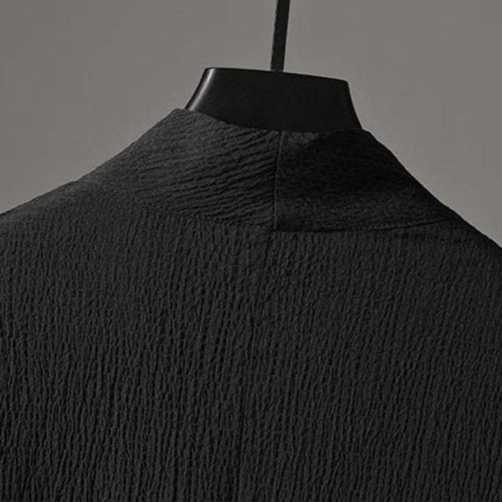 Buddha Stones Camisa de manga tres cuartos con cuello en V de color sólido Pantalones casuales Conjunto de ropa para hombre - image 13