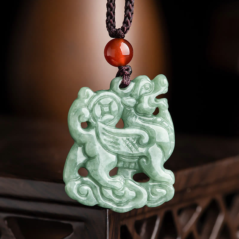 Colgante de Collar de Cuerda de Jade PiXiu de Buddha Stones para la Riqueza y la Suerte - Jade PiXiu - image 1