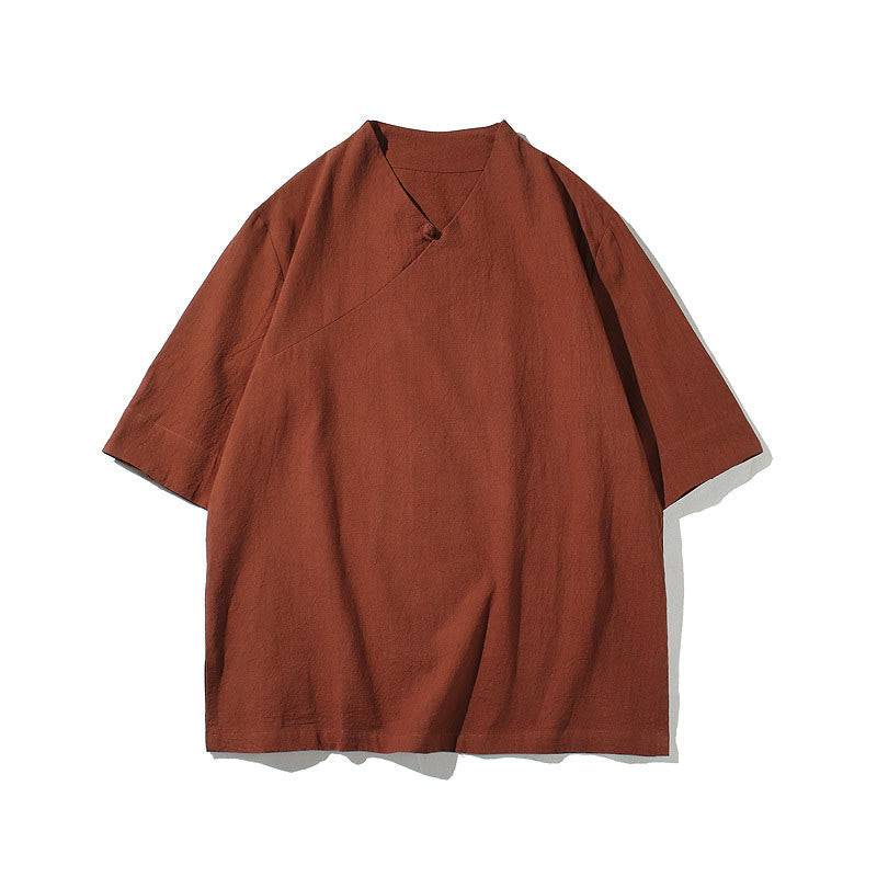 Camisa de algodón con cuello en V y manga corta para hombre de Buddha Stones - image 4