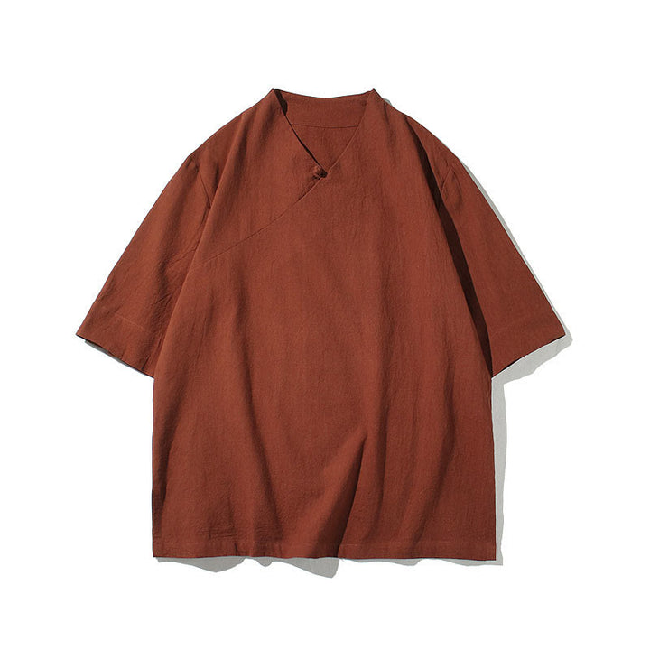 Camisa de algodón con cuello en V y manga corta para hombre de Buddha Stones - image 4