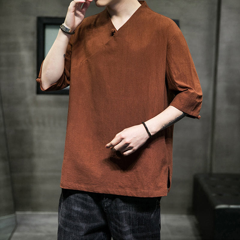 Camisa de algodón con cuello en V y manga corta para hombre de Buddha Stones - image 7