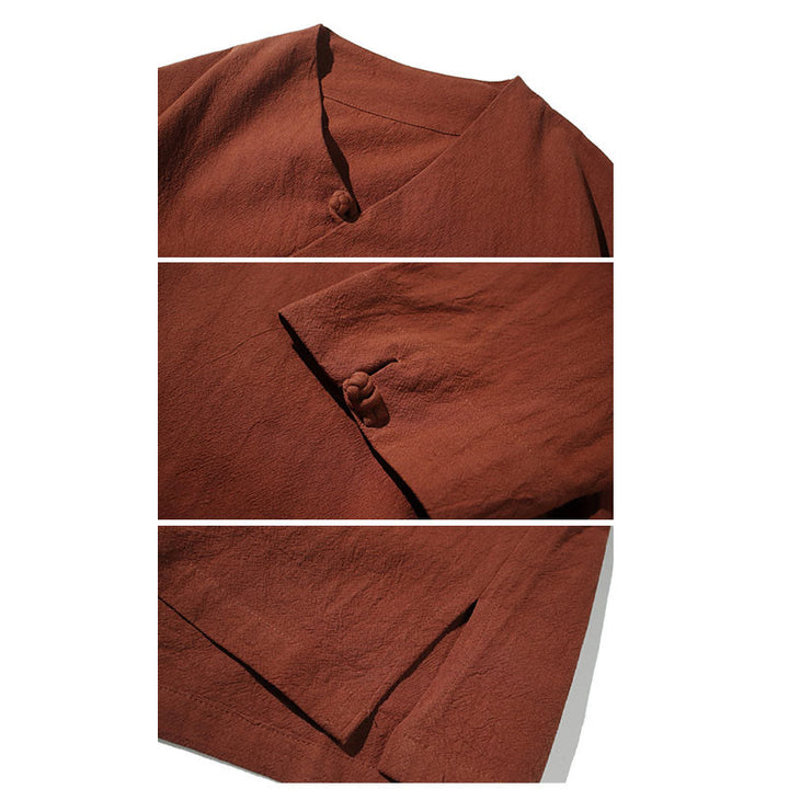 Camisa de algodón con cuello en V y manga corta para hombre de Buddha Stones - image 6