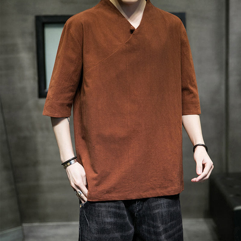 Camisa de algodón con cuello en V y manga corta para hombre de Buddha Stones - image 2