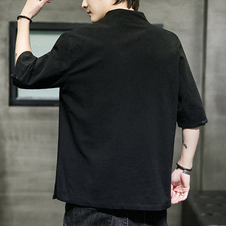 Camisa de algodón con cuello en V y manga corta para hombre de Buddha Stones - image 12