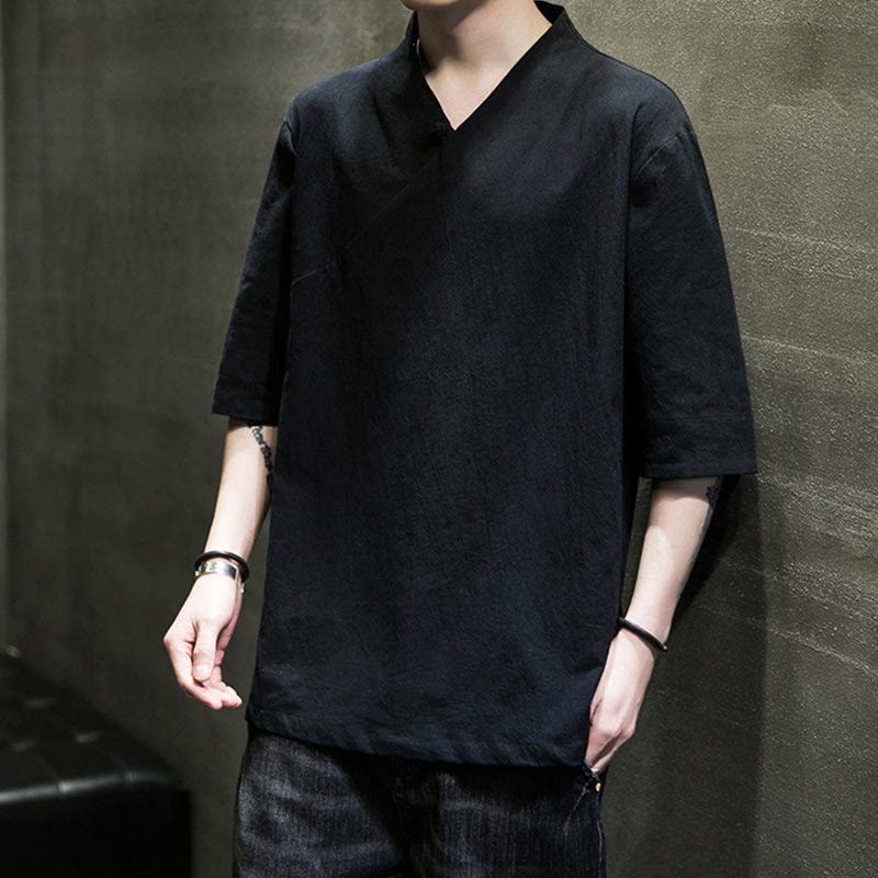 Camisa de algodón con cuello en V y manga corta para hombre de Buddha Stones - image 17