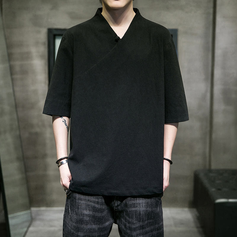 Camisa de algodón con cuello en V y manga corta para hombre de Buddha Stones - image 14