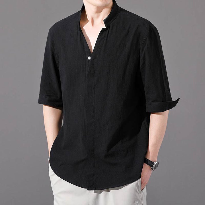 Camisa de verano de hombre de manga corta con botón de algodón Buddha Stones - Negro - US/UK/AU48, EU58 (6XL)  - image 9