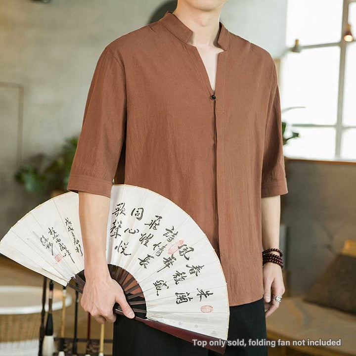 Camisa de verano de hombre de manga corta con botón de algodón Buddha Stones - image 14