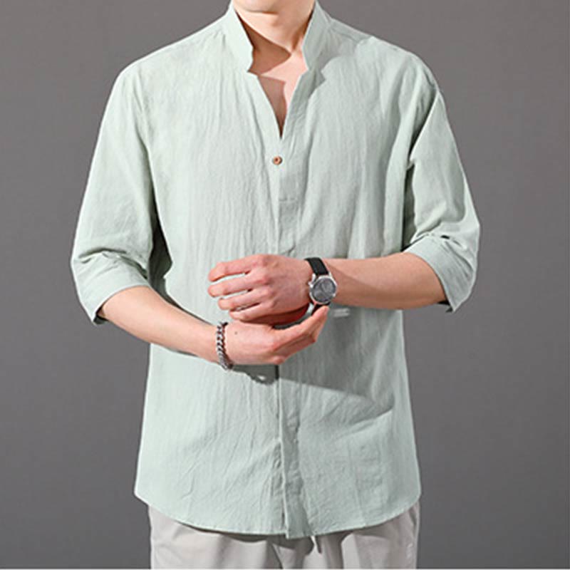Camisa de verano de hombre de manga corta con botón de algodón Buddha Stones - image 12