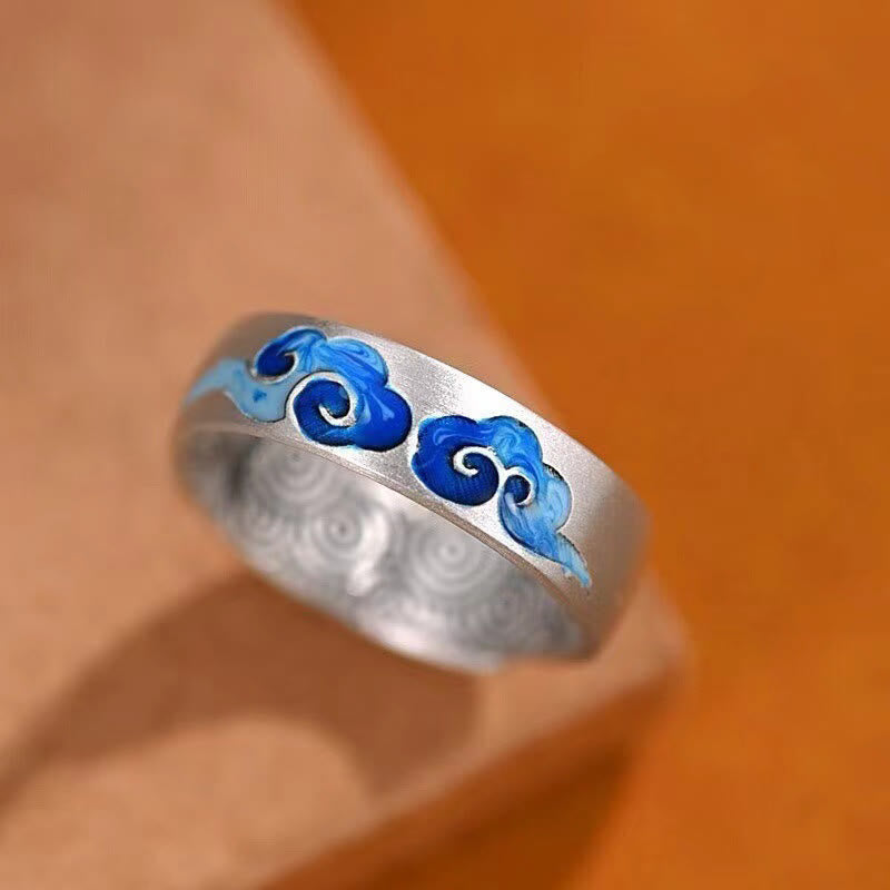Buddha Stones Anillo Ajustable de Cobre de la Suerte con Patrón de Nubes Auspiciosas Azul