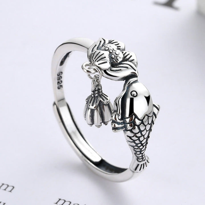 Buddha Stones Anillo de Éxito con Koi Fish y Flor de Loto en Plata de Ley 925 - image 2
