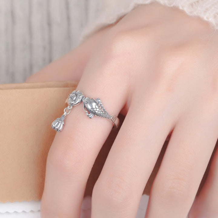 Buddha Stones Anillo de Éxito con Koi Fish y Flor de Loto en Plata de Ley 925 - image 5