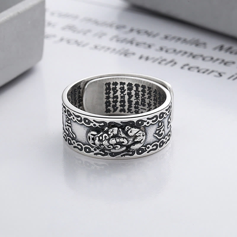 Buddha Stones Anillo Ajustable de Plata de Ley 925 Estelina con Escritura Tallada de PiXiu y Riqueza