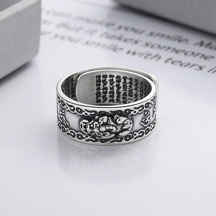 Buddha Stones Anillo Ajustable de Plata de Ley 925 Estelina con Escritura Tallada de PiXiu y Riqueza