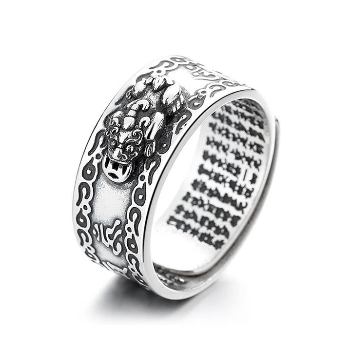 Buddha Stones Anillo Ajustable de Plata de Ley 925 Estelina con Escritura Tallada de PiXiu y Riqueza