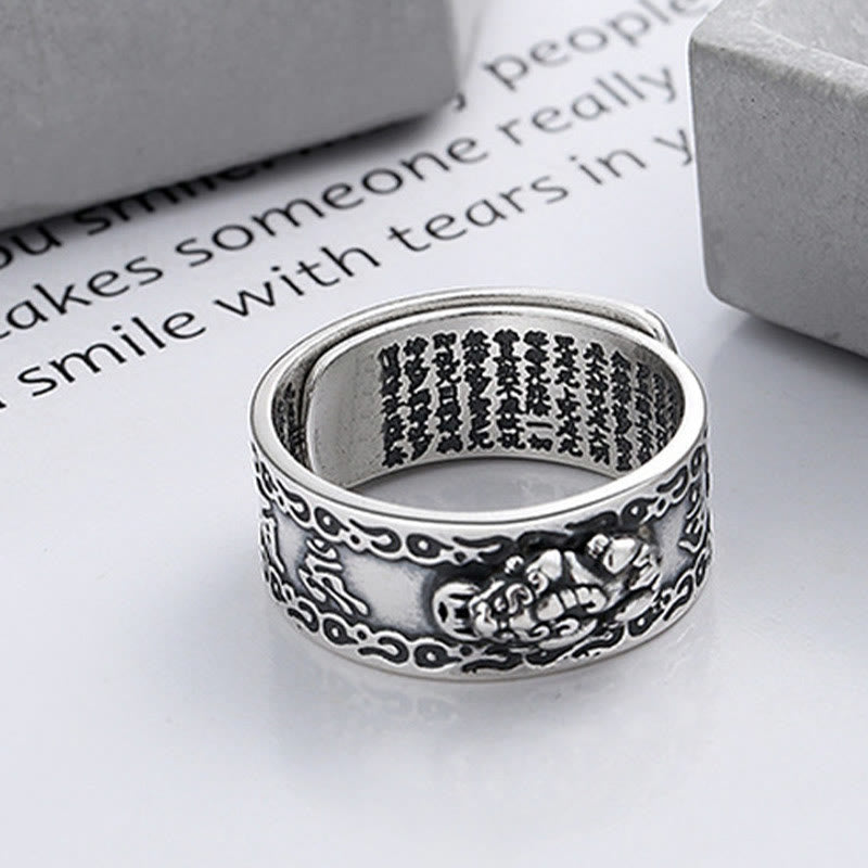 Buddha Stones Anillo Ajustable de Plata de Ley 925 Estelina con Escritura Tallada de PiXiu y Riqueza