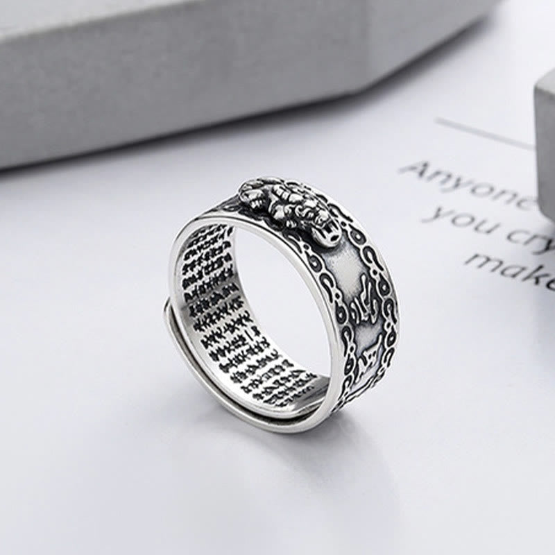 Buddha Stones Anillo Ajustable de Plata de Ley 925 Estelina con Escritura Tallada de PiXiu y Riqueza
