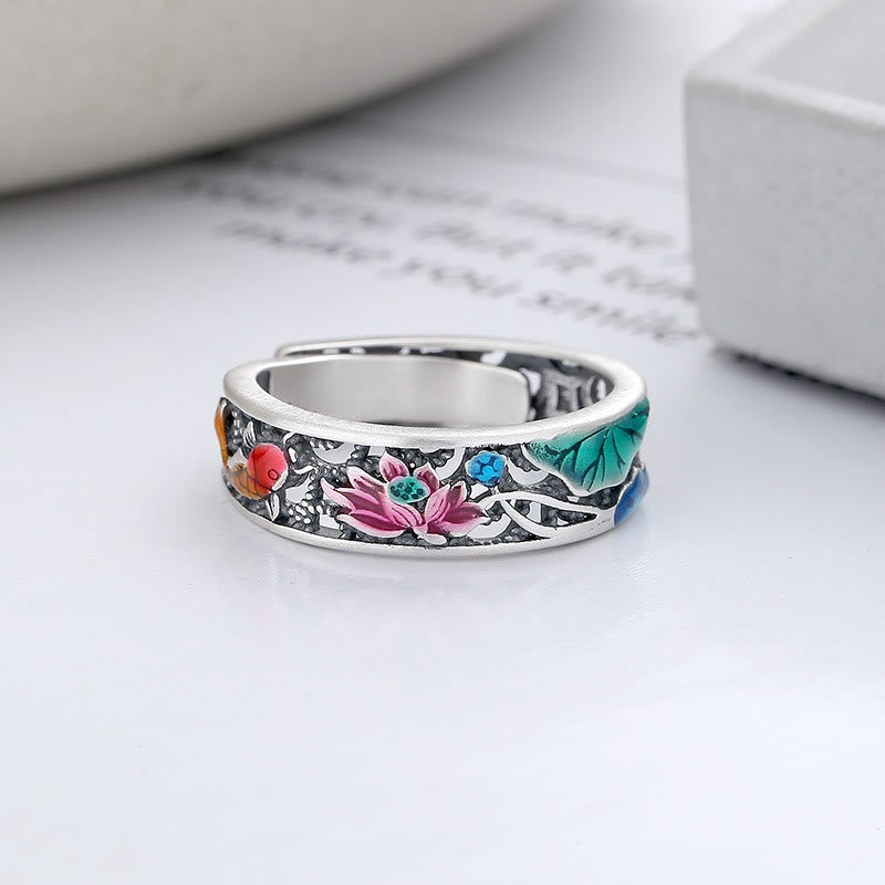 Buddha Stones Anillo de Koi, Loto de la Suerte y Todo Va Bien en Plata Esterlina 925 - image 1