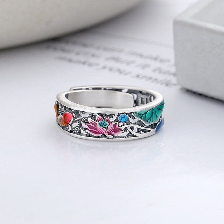 Buddha Stones Anillo de Koi, Loto de la Suerte y Todo Va Bien en Plata Esterlina 925 - image 1