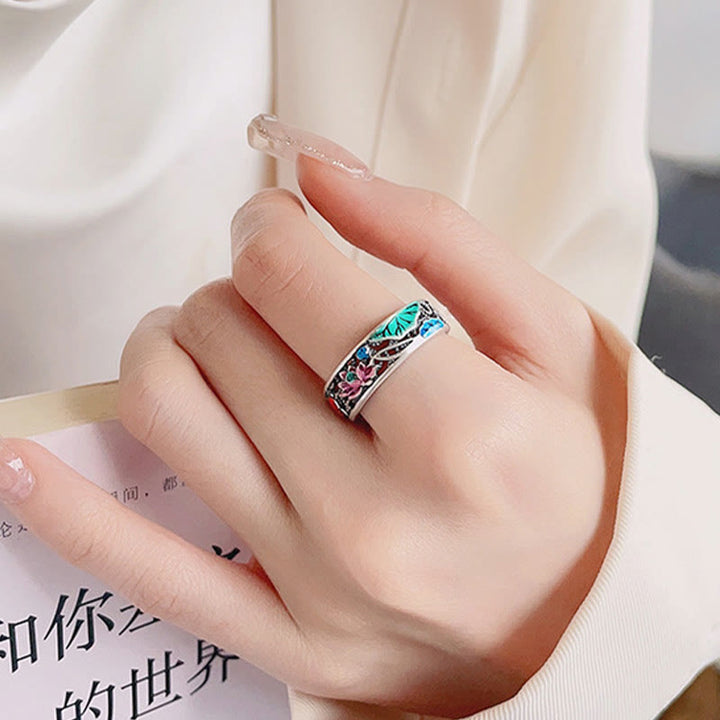 Buddha Stones Anillo de Koi, Loto de la Suerte y Todo Va Bien en Plata Esterlina 925