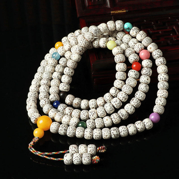 Buddha Stones Pulsera de riqueza de ámbar y ágata con semilla de Bodhi tibetana