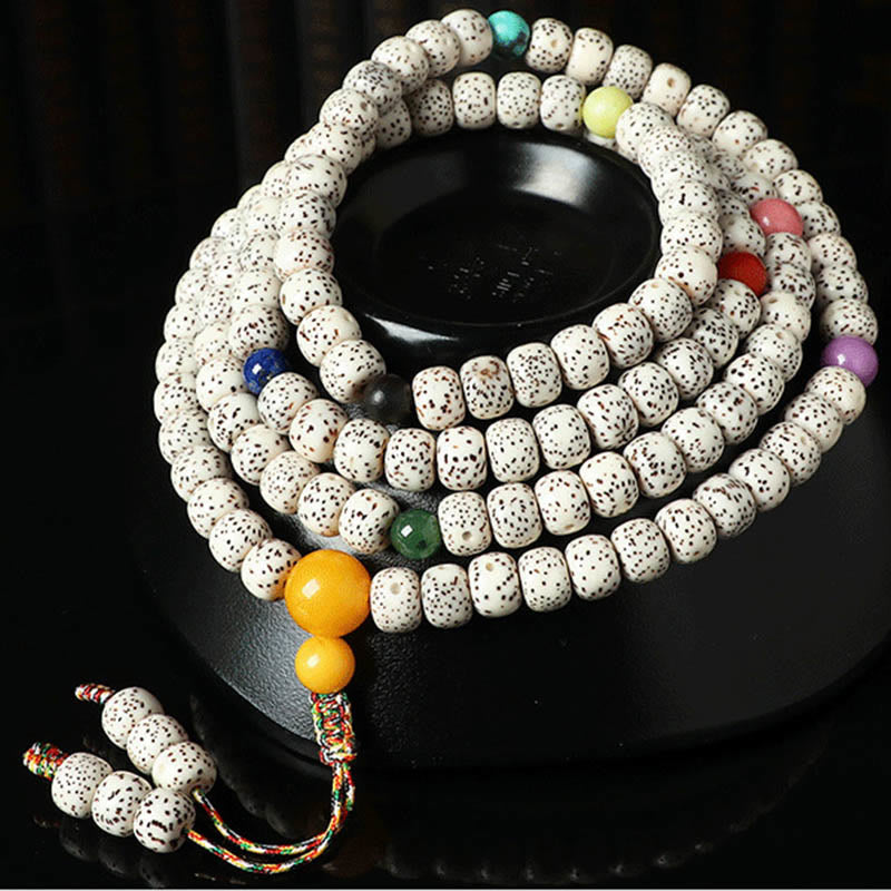 Buddha Stones Pulsera de riqueza de ámbar y ágata con semilla de Bodhi tibetana