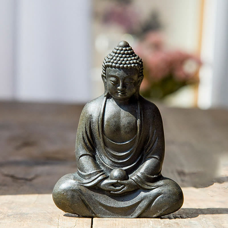 Buddha Stones Estatua de meditación tibetana de Buda en resina con óxido de polvo de hierro para decoración de serenidad