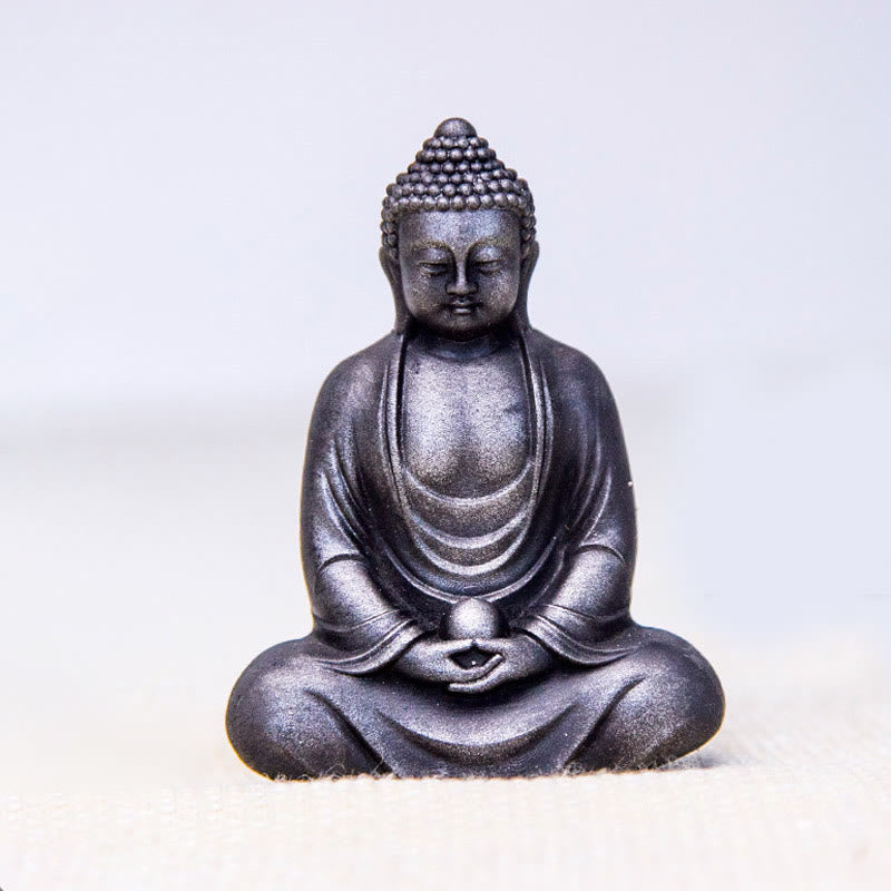 Buddha Stones Estatua de meditación tibetana de Buda en resina con óxido de polvo de hierro para decoración de serenidad - Pulido 10*7,5*2,3cm - image 18