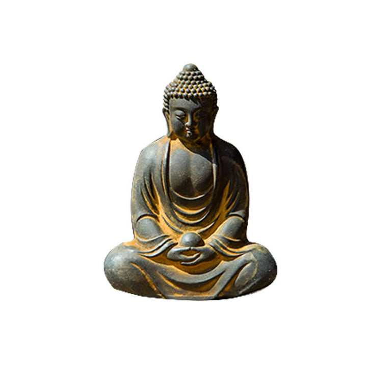 Buddha Stones Estatua de meditación tibetana de Buda en resina con óxido de polvo de hierro para decoración de serenidad