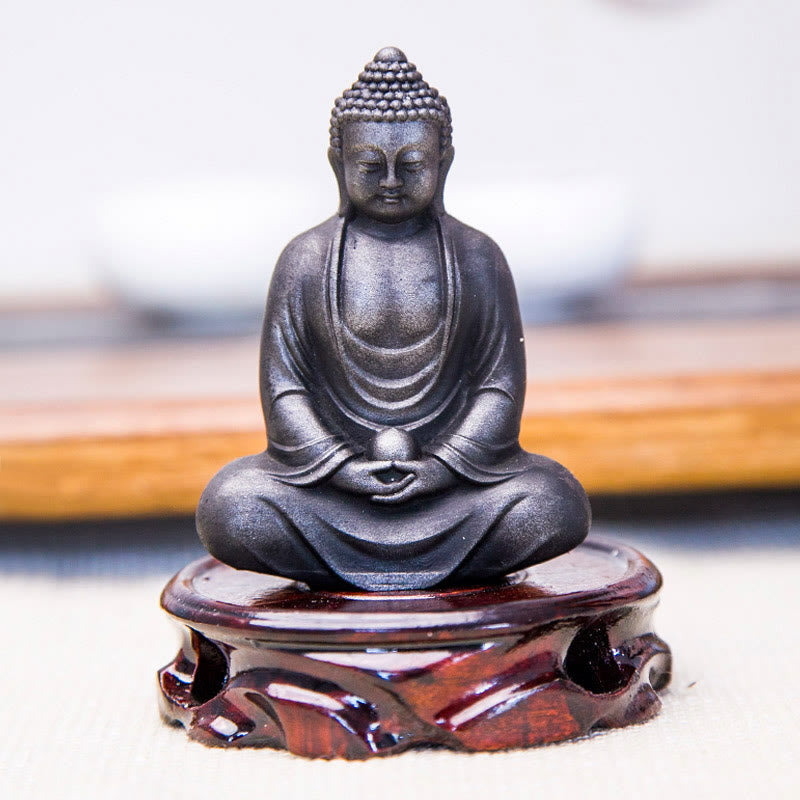 Buddha Stones Estatua de meditación tibetana de Buda en resina con óxido de polvo de hierro para decoración de serenidad