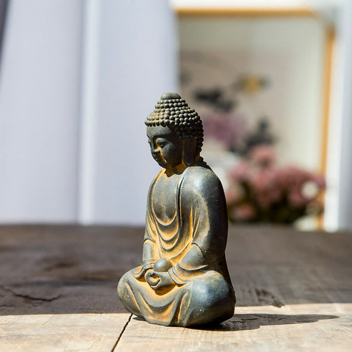 Buddha Stones Estatua de meditación tibetana de Buda en resina con óxido de polvo de hierro para decoración de serenidad