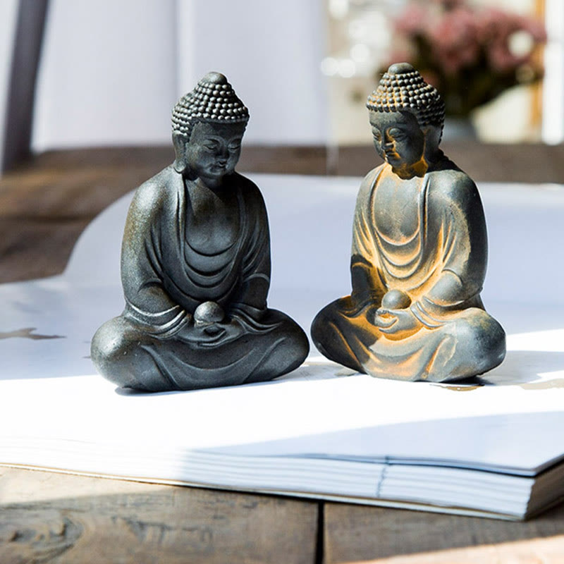Buddha Stones Estatua de meditación tibetana de Buda en resina con óxido de polvo de hierro para decoración de serenidad - image 16