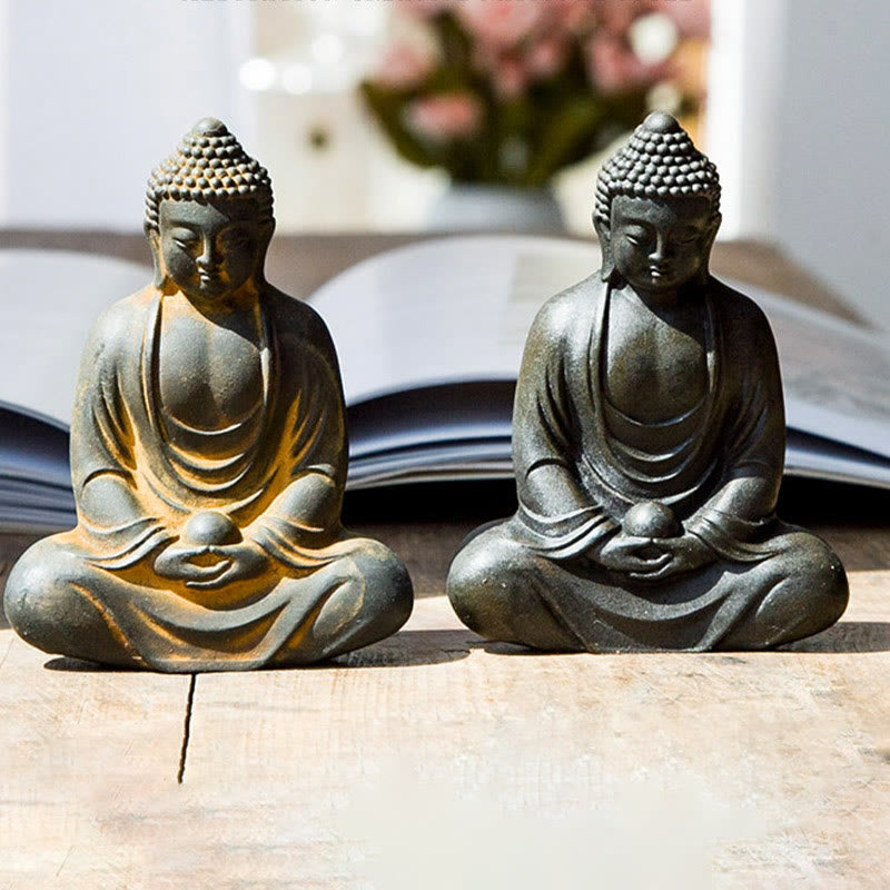 Buddha Stones Estatua de meditación tibetana de Buda en resina con óxido de polvo de hierro para decoración de serenidad - image 1