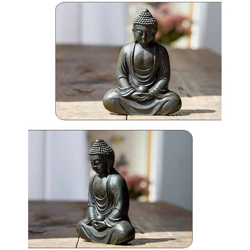 Buddha Stones Estatua de meditación tibetana de Buda en resina con óxido de polvo de hierro para decoración de serenidad