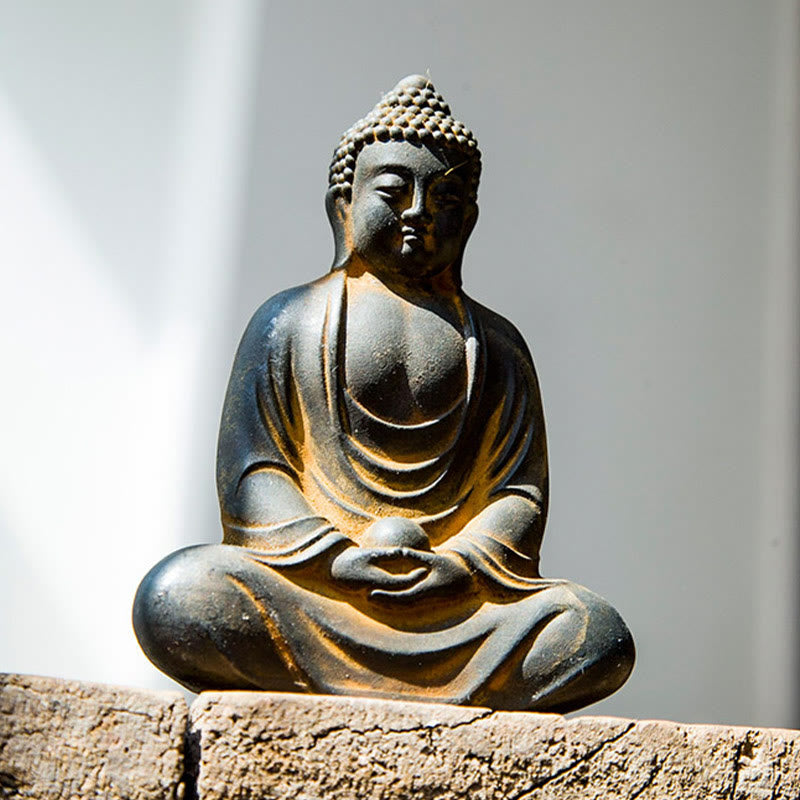 Buddha Stones Estatua de meditación tibetana de Buda en resina con óxido de polvo de hierro para decoración de serenidad - image 2