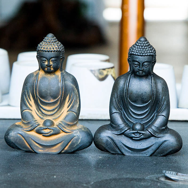 Buddha Stones Estatua de meditación tibetana de Buda en resina con óxido de polvo de hierro para decoración de serenidad - image 17
